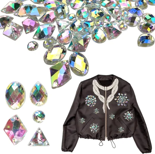 200 piezas de diamantes de imitación acrílicos AB con parte trasera plana para coser con formas mixtas para manualidades, manualidades, ropa,