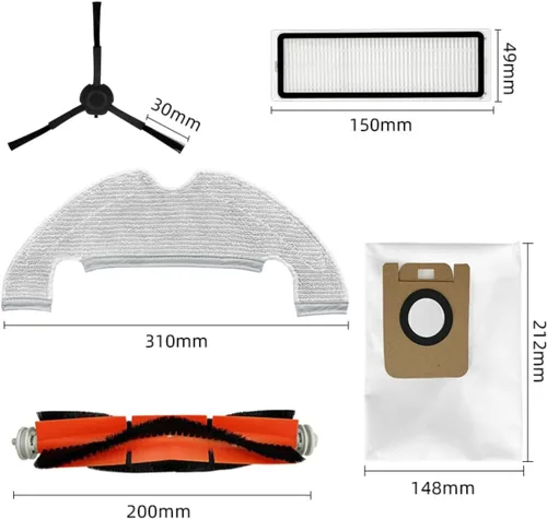 Miniatura 7 de Kit de accesorios para aspiradoras robot Dreame Bot D10 Plus RLS3D / Z10 Pro / L10 Plus, 1 cepillo principal, 2 filtros HEPA, 4 cepillos laterales