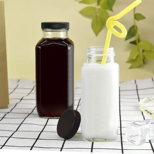 Miniatura 5 de Botellas de agua vintage, botellas de vidrio de 16 onzas, bebidas cuadradas de 16.9 fl oz con tapas para kombucha, té, bebidas caseras de vidrio