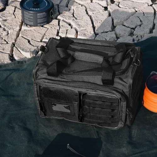 Miniatura 8 de Bolsa para polígono de tiro de pistola táctica para pistolas y municiones, bolsa de lona grande para pistolas, revistas, municiones y accesorios
