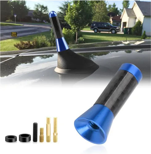 Miniatura 8 de Antena corta para automóvil, antena de radio de aleación de aluminio rechoncha de 1.37 pulgadas con tornillos y juntas de goma, mini antena aérea