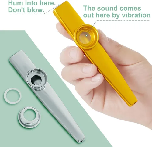 Miniatura 3 de Fansjoy Kazoos - Paquete de 6 instrumentos musicales de metal Kazoos con 12 membranas de flauta para principiantes amantes de la música
