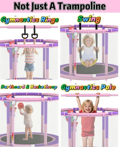 Miniatura 4 de Trampolín de 60 pulgadas para niños, mini trampolín 6 en 1 de 5 pies para interiores y exteriores, juguetes de Navidad, regalos de cumpleaños