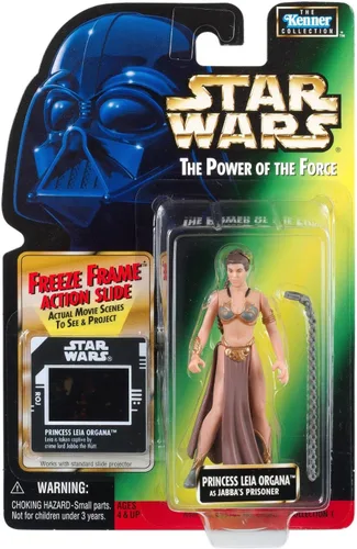Star Wars, The Power of The Force Green Card, Figura de acción de la princesa Leia Organa (prisionera de Jabba) con diapositiva de marco congelado,