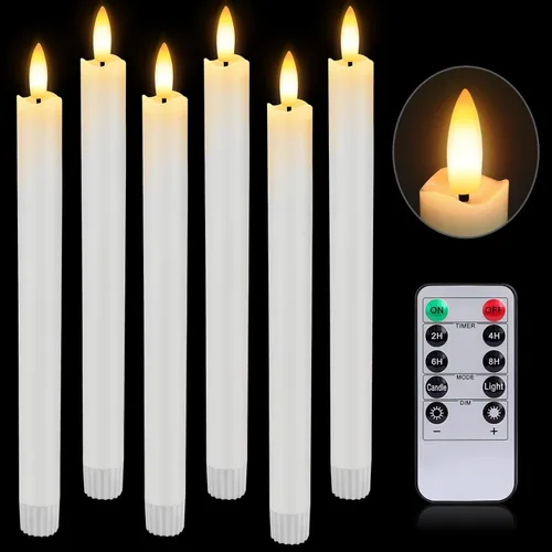 Miniatura 10 de HINZER 6 piezas de velas cónicas sin llama con control remoto y temporizador de 9.6 pulgadas, cera real, funciona con pilas, luz LED cálida 3D