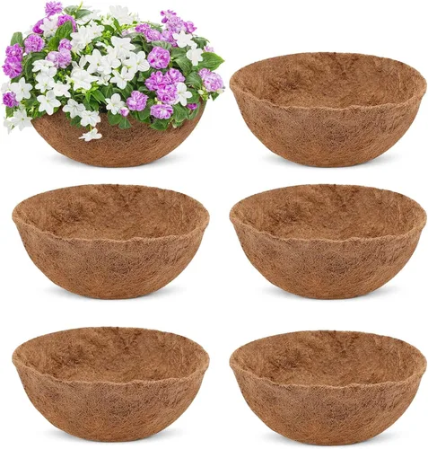 6 piezas de fibra de coco de 8 pulgadas para plantas, cesta colgante redonda, inserto de repuesto para maceta de coco para caja de ventana, 100%