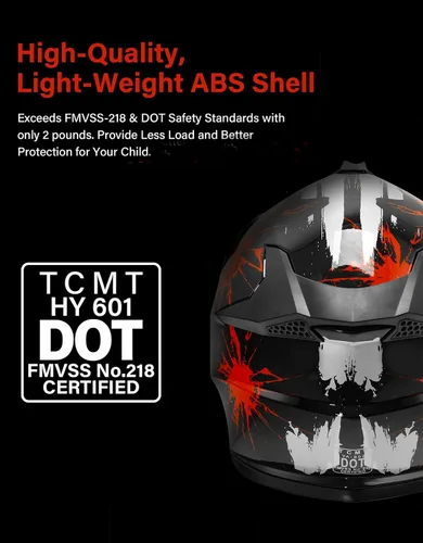 Miniatura 3 de TCT-MOTORPARTS - Casco de motocross (BMX MX) de cara completa para niños y jóvenes, moto todoterreno, de carretera, cuatrimoto (ATV), carrito