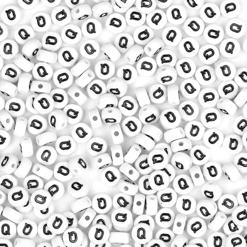 Miniatura 26 de 300 cuentas de letras S de 0.157 x 0.276 in, cuentas blancas del alfabeto de forma redonda acrílica, cuentas sueltas para pulseras con nombre