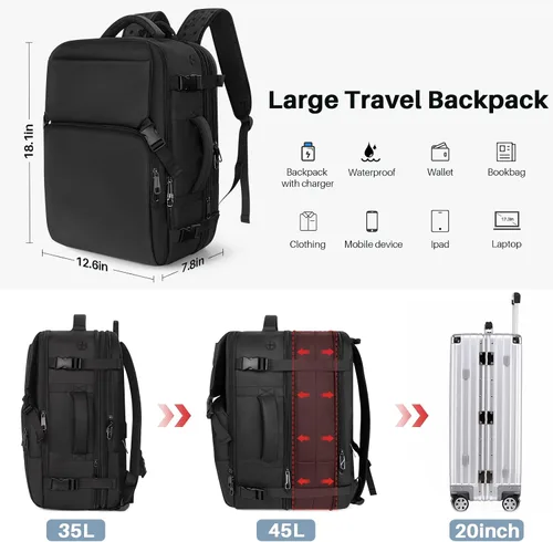 Miniatura 28 de Mochila de Viaje Snoffic para Mujer, Negro, 17 pulg.