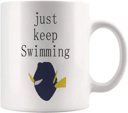 Miniatura 2 de Fonhark - Taza de café Just Keep Swimming Dory de 11 onzas, color blanco