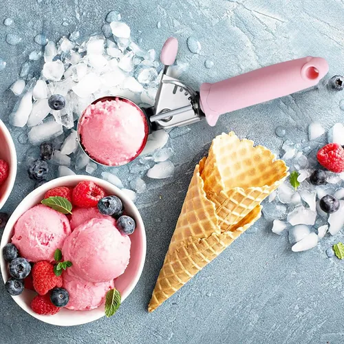 Miniatura 4 de Paquete de 2 cucharadas de helado para masa de galletas con gatillo mango rosa para masa de galletas, magdalenas, masa de helado, control