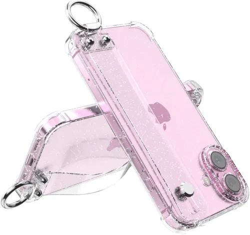 Miniatura 9 de Funda con purpurina con correa de mano compatible con iPhone 13 de 6.1 pulgadas, funda transparente brillante con correa de muñeca ajustable soporte