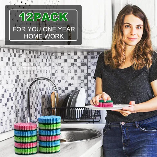 Miniatura 7 de Paquete de 12 esponjas para fregar, esponjas a granel, esponjas de limpieza multifuncionales de doble cara, esponja para lavar platos