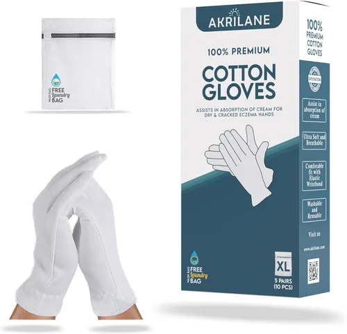 Miniatura 28 de XS Extra Small 10 pares de guantes de algodón 100% premium para manos secas Guantes hidratantes nocturnos para eczema, psoriasis y tratamiento