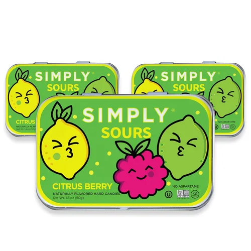 SIMPLY Sours - Latas de caramelo agrio de bayas cítricas (paquete de 3), veganas, sin OMG, sin jarabe de maíz, sin colores ni sabores artificiales