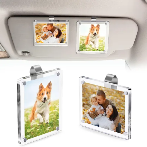 Miniatura 9 de 2 soportes para fotos de automóvil para visera solar – Clip magnético de 2.4 x 3.5 pulgadas para visera de automóvil, pantalla de fotos horizontal