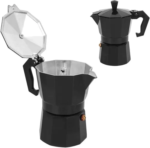 Miniatura 7 de Olla para hacer café expreso, 5.1 fl oz, 3 tazas de aluminio, cafetera italiana espresso greca, cafetera percoladora (negro)