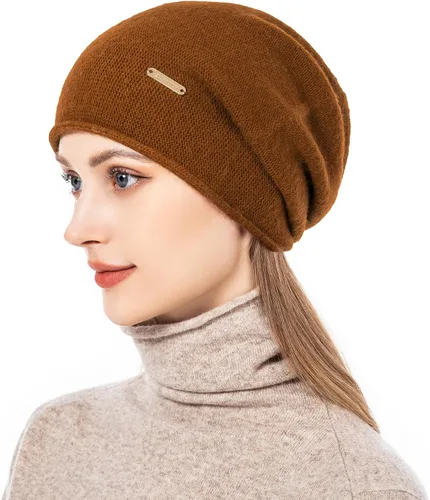 Miniatura 2 de QUEENFUR Gorro de punto holgado para mujer, gorro de esquí de cachemira, gorro de invierno suave y cálido