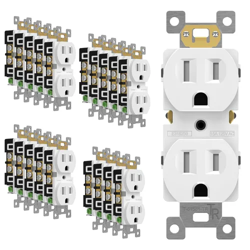 Miniatura 23 de ENERLITES Toma de corriente dúplex, tomacorrientes eléctricos de pared resistentes a manipulaciones, grado residencial, 3 cables, autoconexión a