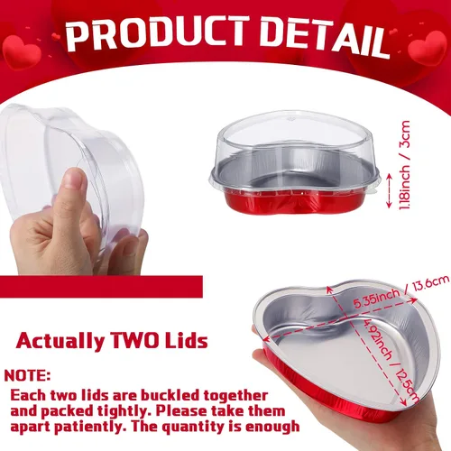 Miniatura 3 de Nuogo Moldes de papel de aluminio de 5 pulgadas con forma de corazón para pasteles con tapas transparentes de 7.6 fl oz/7.92 onzas, molde desechable