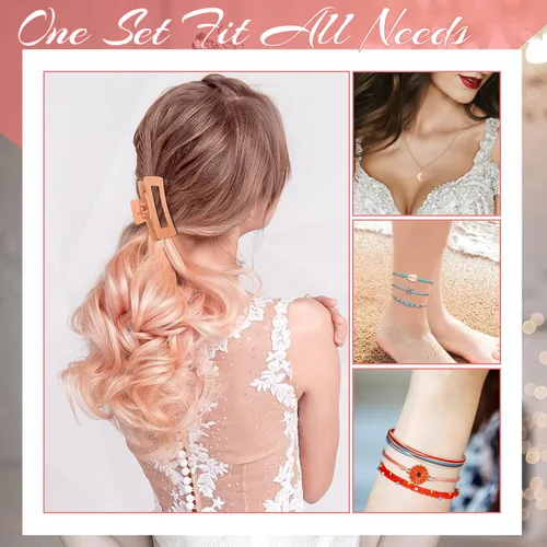 Miniatura 7 de 49 piezas de accesorios para mujer, pulseras de amistad con ondas de surfista, gargantilla en capas, pinzas para el cabello con garra cuadrada