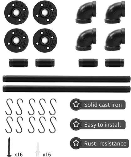 Miniatura 3 de Estante Industrial de Tubo para Ollas y Sartenes de 21" (Paquete de 2), Perchero de Pared para Ollas y Sartenes con Barra para Colgar y Colgador