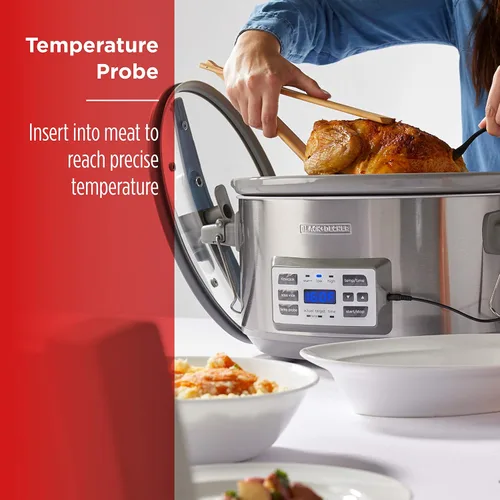 Miniatura 6 de Black + Decker Olla de cocción lenta digital de 6.6 L, SCD7007SSD, sonda de temperatura, Sous-Vide, tapa con bloqueo, olla de cerámica extraíble