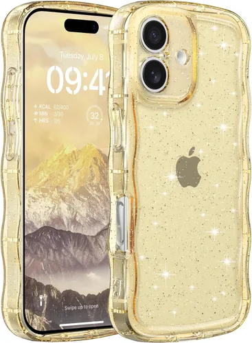 Miniatura 91 de FABSPARK Funda para iPhone 14 Pro Max, bonita funda colorida con láser, retro, exquisita, rizada, borde ondulado, protector estético de TPU suave