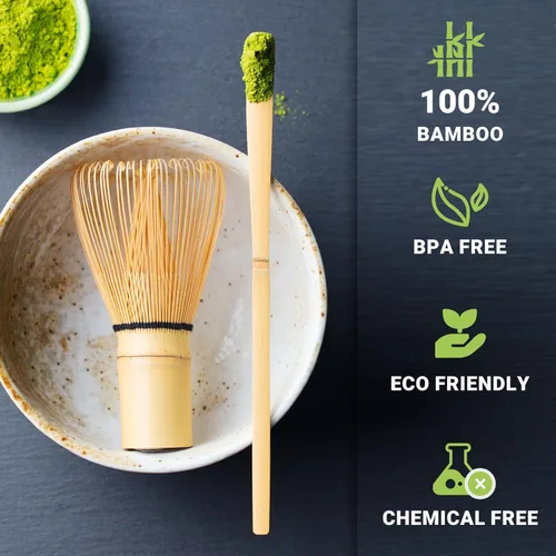 Miniatura 2 de SHONMISEN Juego de Batidor de Bambú Matcha - Batidor de Matcha (Chasen), Soporte para Batidor (Blanco), Colador, Cuchara para Té y Cuchara de Té