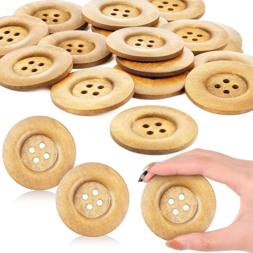 Miniatura 8 de MTLEE 30 Piezas Botones de Madera de Gran Tamaño 2.36 Pulgadas Botón de Costura Redondo 4 Agujeros Botones Grandes para Manualidades Costura de Negro