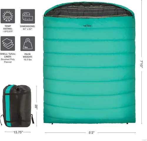 Miniatura 2 de Teton Mammoth - Saco de dormir doble tamaño Queen - Una bolsa cálida que toda la familia puede disfrutar, ideal para camping, caza y campamento