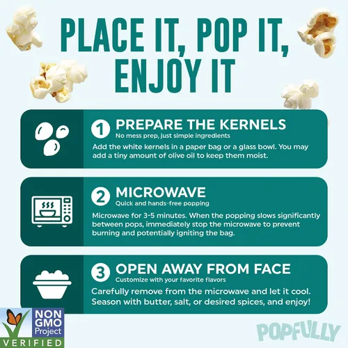 Miniatura 6 de POPFULLY Palomitas 94% libres de grasa totalmente explotadas, bolsas para compartir, sabor a mantequilla ligera, gran explosión, bolsas