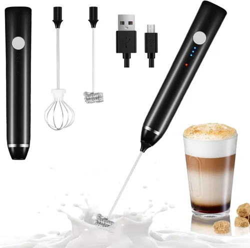 Dallfoll - Espumador manual, recargable por USB, eléctrico, espuma para café, 2 velocidades, para mezclar bebidas, 2 batidores, para café capuchino,