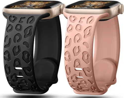 Paquete de 2 correas con grabado de leopardo compatibles con Apple Watch de 1.614 in 1.575 in 1.496 in 1.929 in 1.811 in 1.772 in 1.732 in 1.654 in