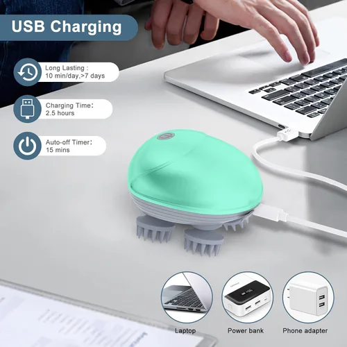 Miniatura 4 de Masajeador de mano mejorado para mascotas para perros y gatos, masajeador eléctrico para gatos con 4 cabezas giratorias, tres modos, para aliviar