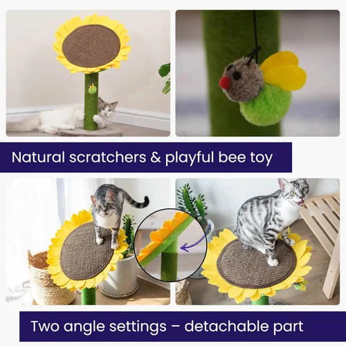 Miniatura 10 de Catry - Rascador reemplazable de 23" 2-en-1 para gatos con almohadilla de rascado convertible en forma de girasol o percha, montaje rápido