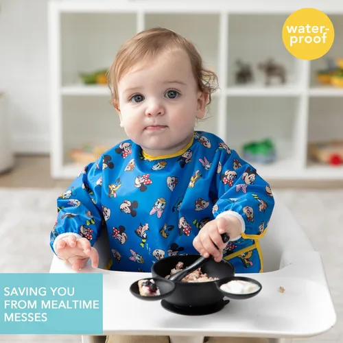 Miniatura 2 de Bumkins Disney - Babero de manga larga para bebé, de tela impermeable de manga larga, con bolsillo para atrapar migas, delantal ajustable