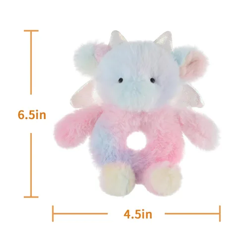 Miniatura 5 de Apricot Lamb Sonajero suave de dragón colorido para niños y niñas, juguete de sonajero de peluche adorable para el recién nacido, 0-3 meses, 0-6