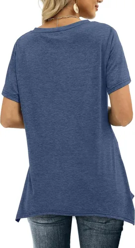 Miniatura 5 de Alaroo Camisetas básicas de verano para mujer, manga corta, cuello en V, túnica
