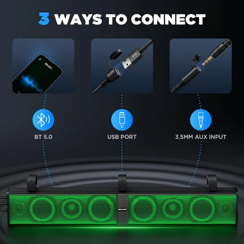 Miniatura 6 de Ehaho Barra de sonido UTV de 34 pulgadas con subwoofer, barra de sonido SXS de 8 altavoces con Bluetooth e iluminación RGB, altavoces impermeables