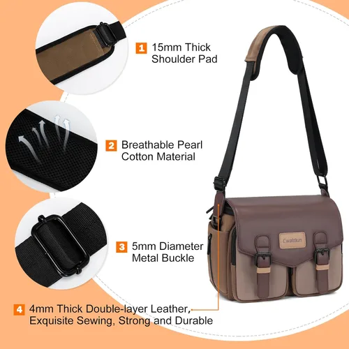 Miniatura 6 de Cwatcun - Bolso bandolera impermeable para cámara con tapa, maletín cruzado para hombro con soporte para trípode, bolso de fotografía para viajes