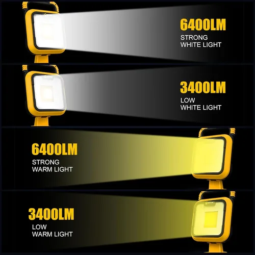 Miniatura 3 de EEFOW Luz de trabajo para batería Dewalt: lámpara portátil de 2 COB de 6400 lúmenes brillante - 64 W iluminación LED para Dewalt 18 V 20 V Max