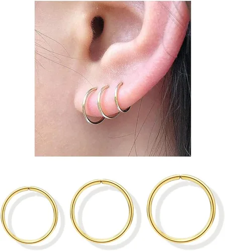 Miniatura 8 de Juego de aretes de aro pequeños para mujer, 0.236 in, 0.276 in, 0.315 in