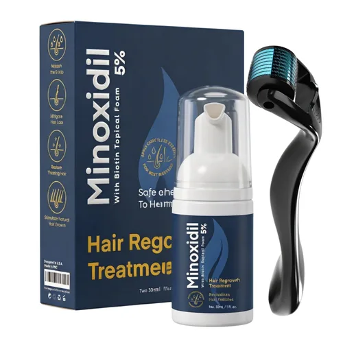 Miniatura 10 de 5% de espuma de minoxidil para hombres y mujeres: paquete de 2 latas de tamaño de viaje de 1 oz - Tratamiento tópico de crecimiento del cabello