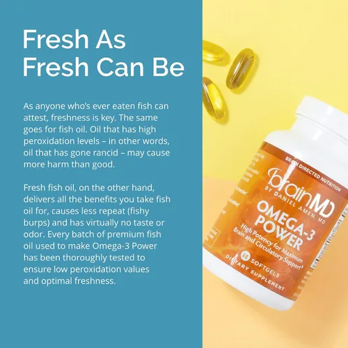 Miniatura 6 de BRAINMD Dr Amen Omega-3 Power - 60 cápsulas - Suplemento de apoyo articular e inmunológico - Contiene DHA y EPA - Sin gluten - 30 porciones