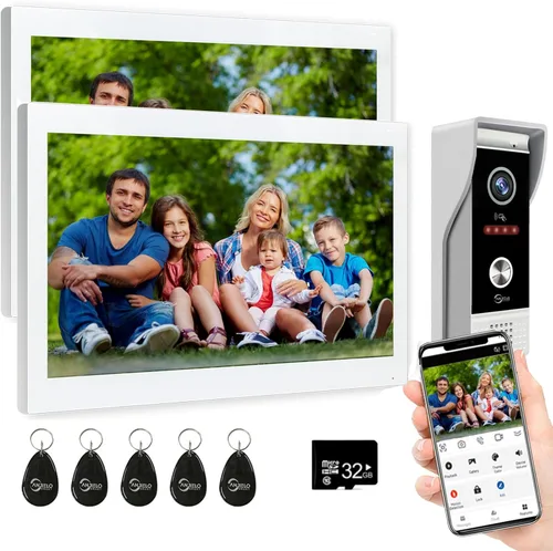 TUYA - Timbre de video con cable, intercomunicador de apartamento, timbre HD 1080P, 2 unidades de 10 pulgadas, sistema de monitor táctil completo de