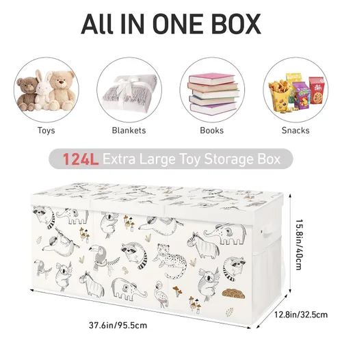 Miniatura 4 de Caja de juguetes plegable extragrande con tapas, organizador de almacenamiento resistente para niños, 38 x 16 x 13 pulgadas, baúl de juguetes