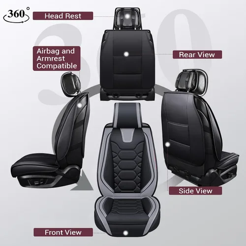 Miniatura 2 de OASIS AUTO Juego completo de fundas de asiento de automóvil, fundas de asiento impermeables de piel sintética para automóviles, ajuste universal