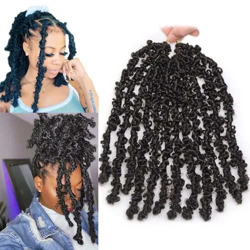 Miniatura 98 de ZRQ Butterfly Locs Cabello de Ganchillo Corto 6 Paquetes Negro Cabello Bob de Ganchillo 8 Pulgadas Locs Sintéticos Desordenados Desgastados Trenzas