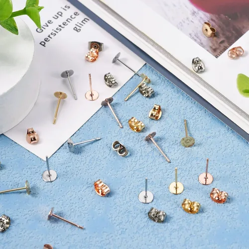 Miniatura 6 de Craftdady Juego de 60 aretes de acero inoxidable de 0.197 in, dorados, plateados, dorados, plateados, aretes en blanco, kit de fabricación